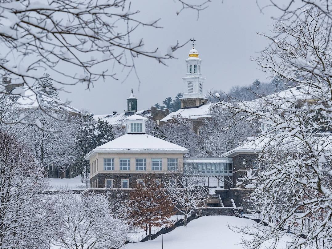 The 鶹 University campus is pictured after a snowfall